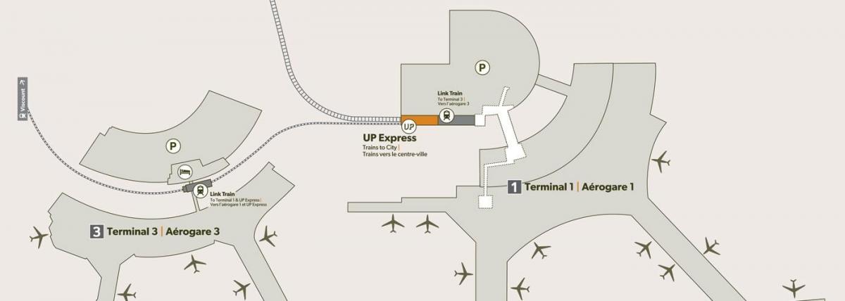 Mapa aireportua Pearson tren geltokia