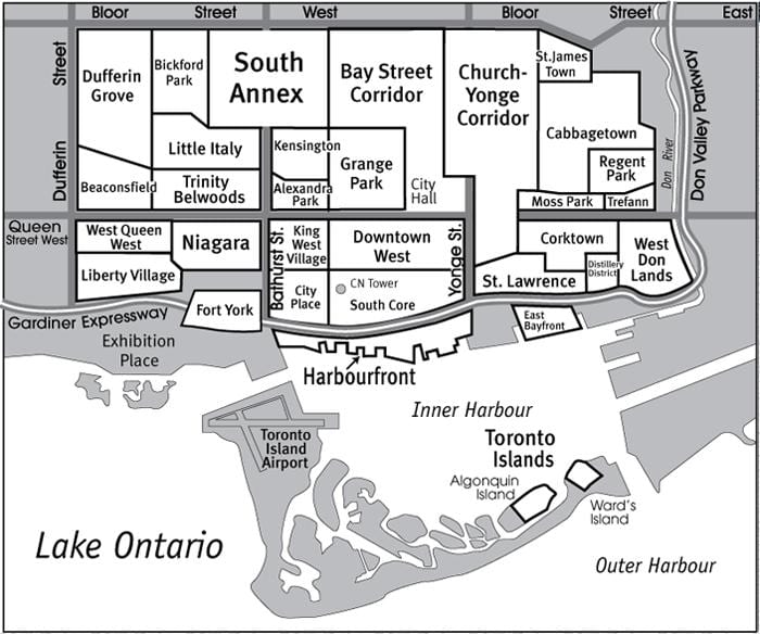 Mapa Auzoko Hegoaldean Core Toronto
