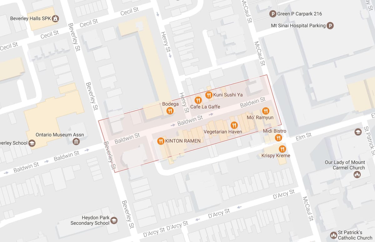 Mapa Baldwin Herrixka auzoa Toronto