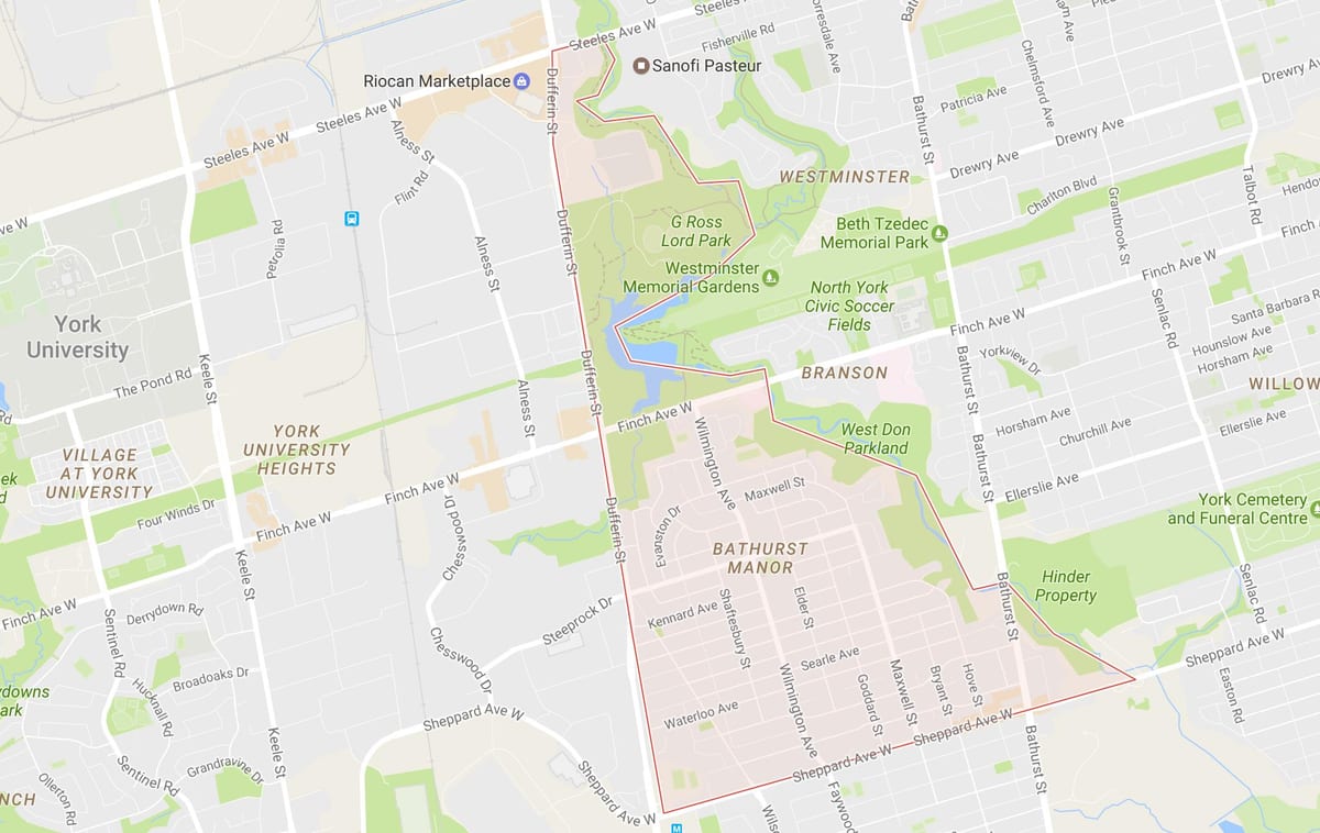 Mapa Bathurst Manor auzoa Toronto