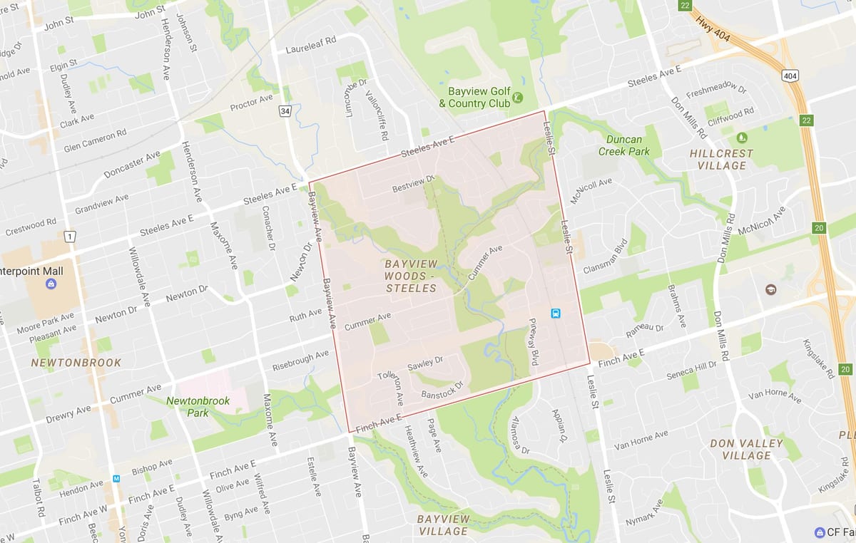 Mapa Bayview Baso – Steeles auzoa Toronto