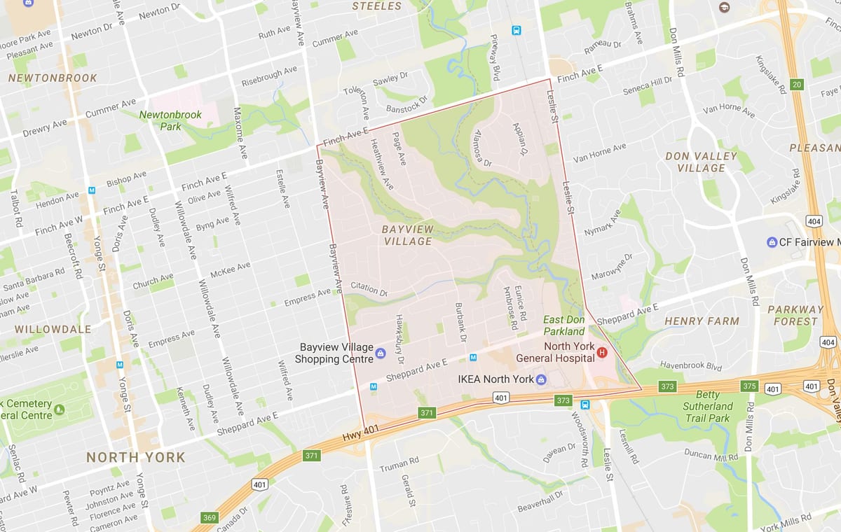 Mapa Bayview Herrixka auzoa Toronto