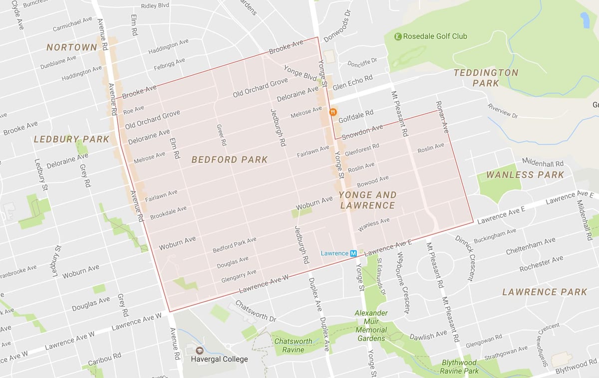 Mapa Bedford Park auzo Toronto