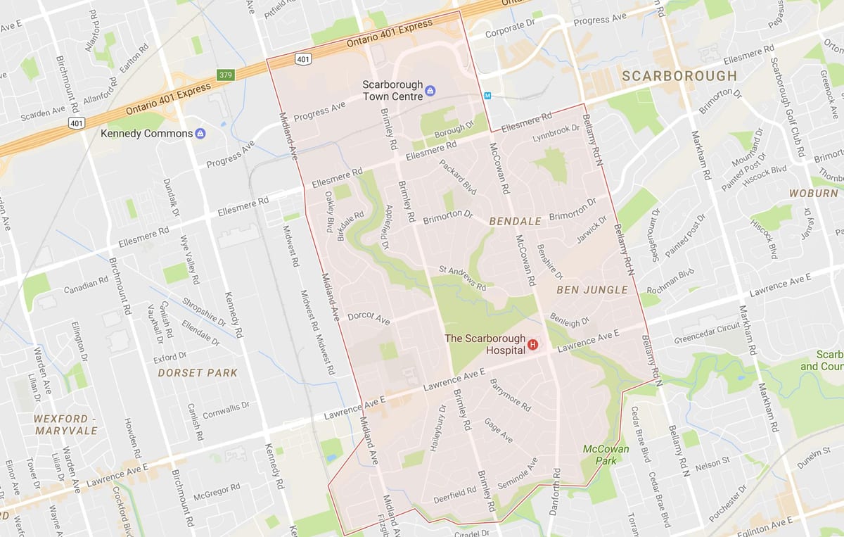 Mapa Bendale auzoa Toronto