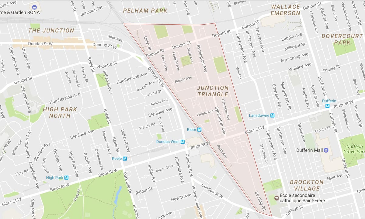 Mapa Bidegurutzean Triangelu auzoa Toronto