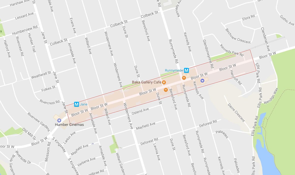 Mapa Bloor Mendebaldeko Herrixka auzoa Toronto