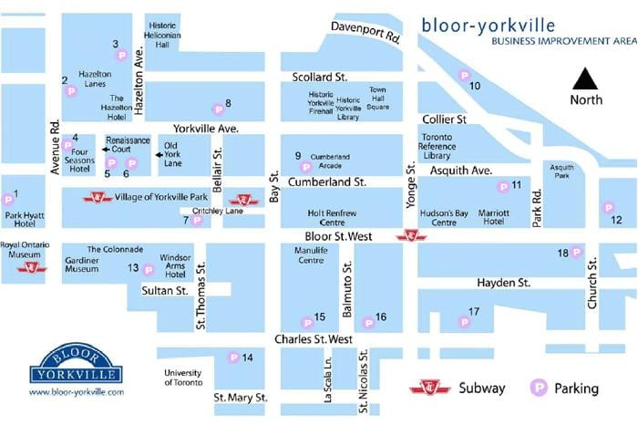 Mapa Bloor Yorkville metroa