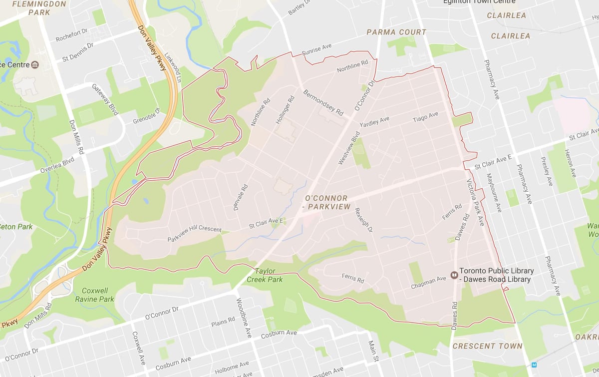 Mapa Brida Bidea auzoa Toronto