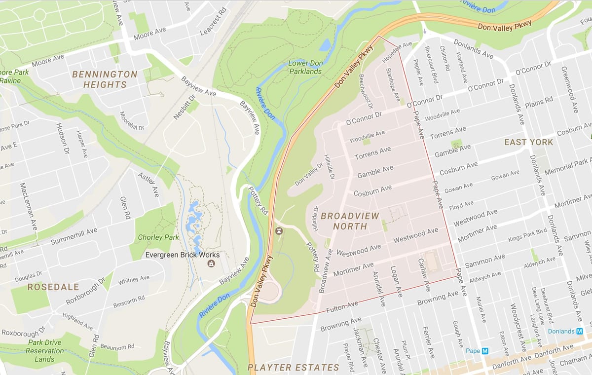 Mapa Broadview Ipar auzoa Toronto