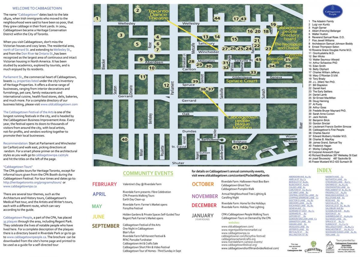 Mapa Cabbagetown ekitaldiak Toronto