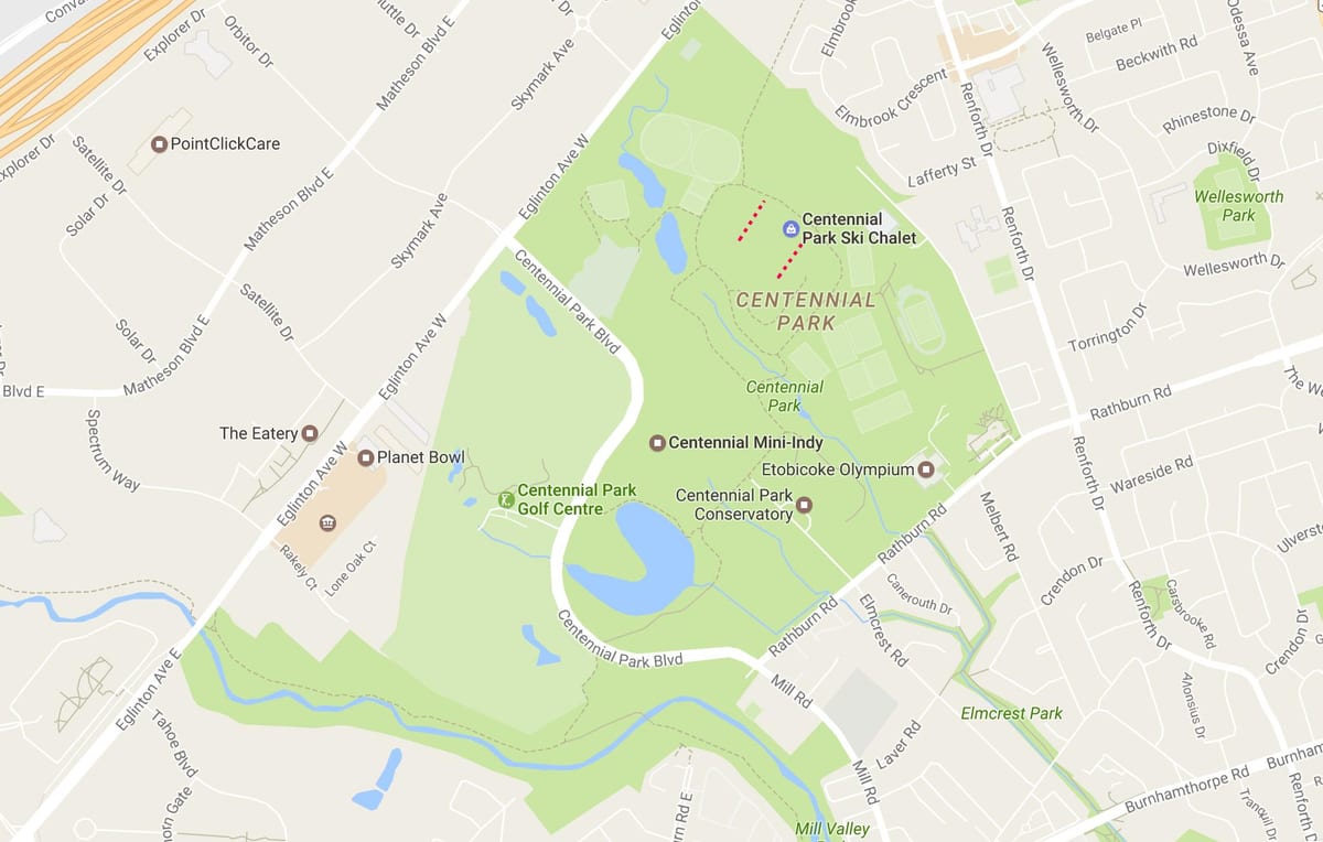 Mapa Centennial Park auzo Toronto