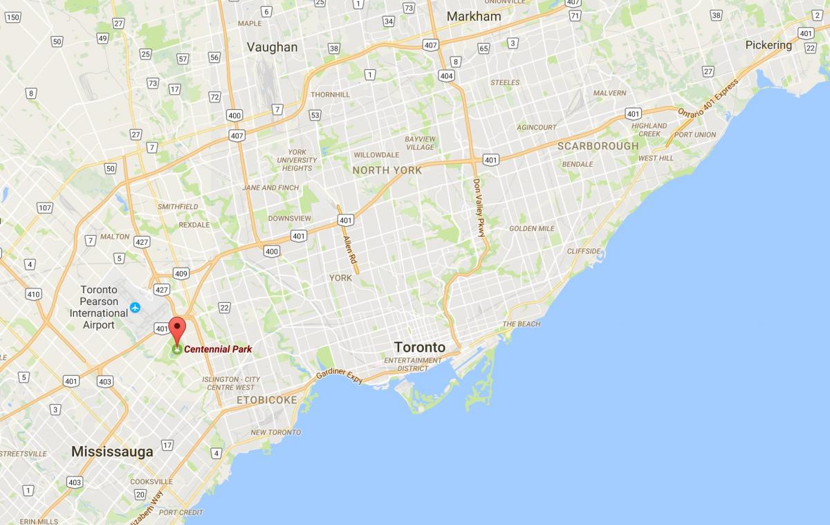 Mapa Centennial Park auzoan Toronto