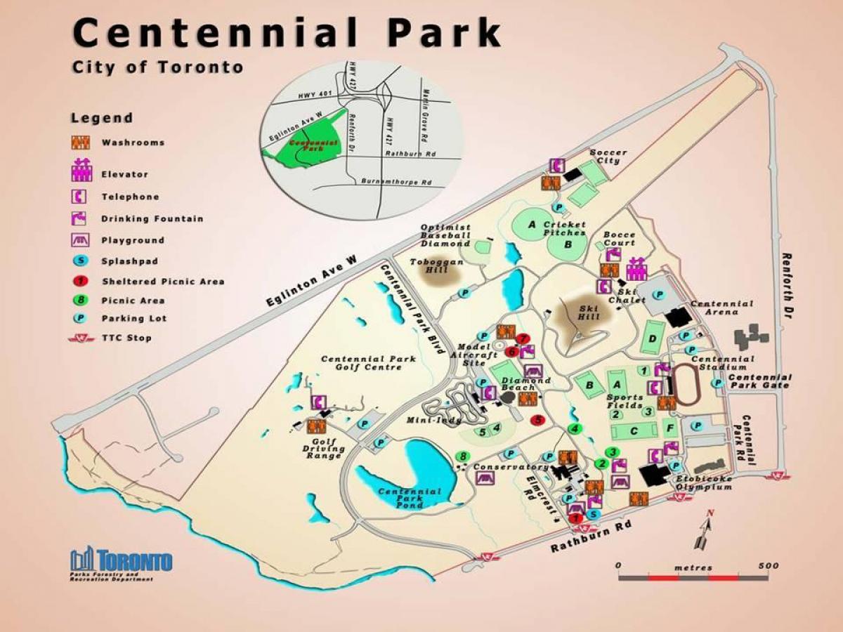 Mapa Centennial Park Berotegi-Toronto