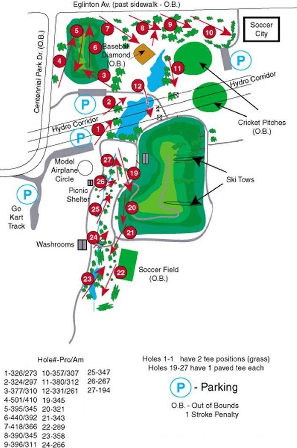 Mapa Centennial Park golf ikastaroak Toronto
