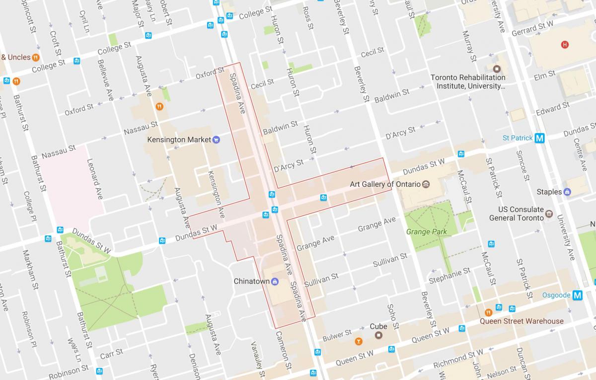 Mapa Chinatown auzoa Toronto