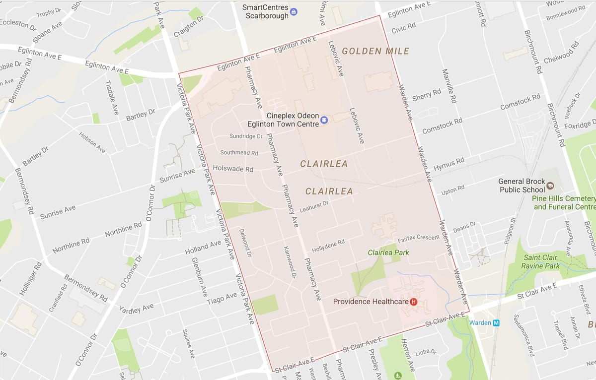 Mapa Clairlea auzoa Toronto