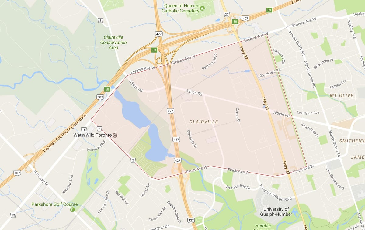 Mapa Clairville auzoa Toronto