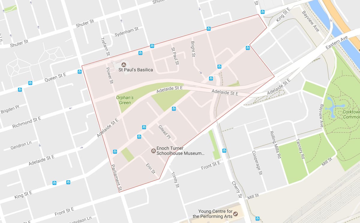 Mapa Corktown auzoa Toronto