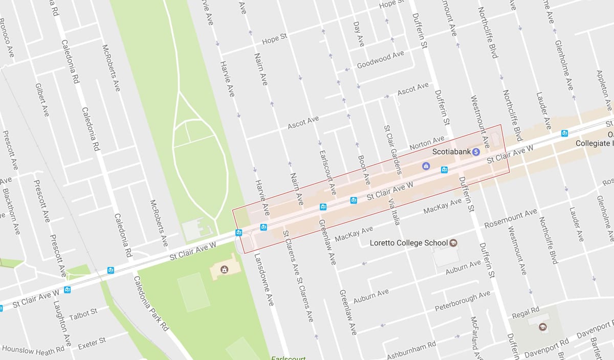 Mapa Corso Italia auzoa Toronto