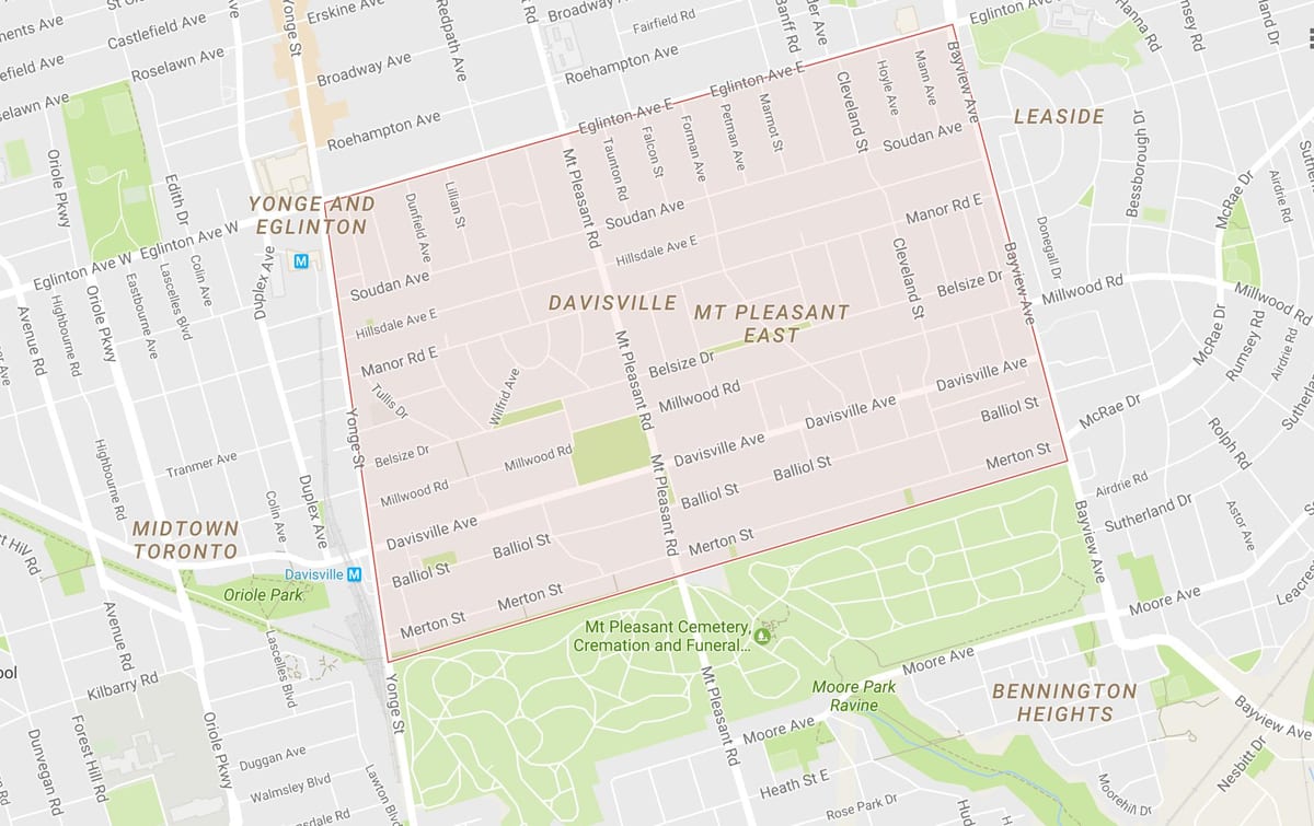 Mapa Davisville Herrixka auzoa Toronto