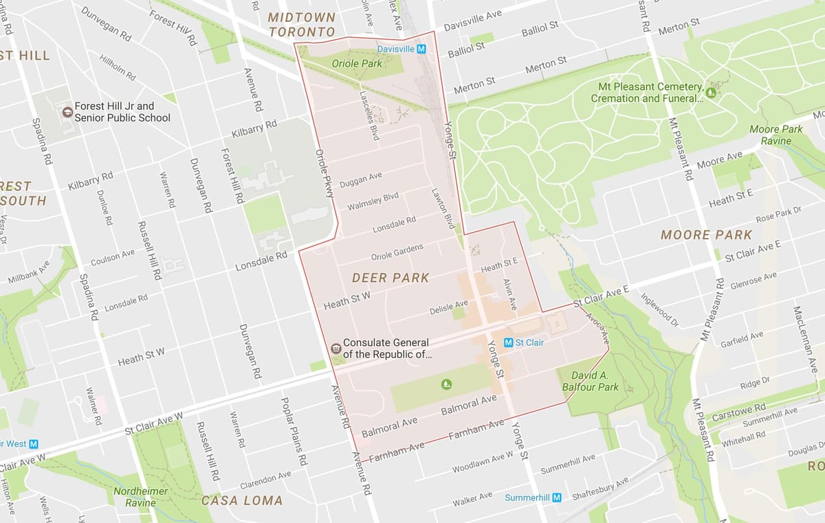 Mapa Deer Park auzo Toronto