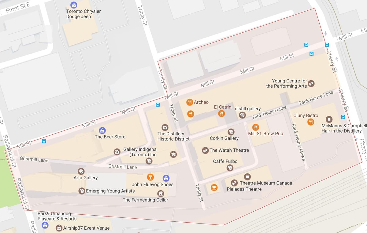 Mapa Destilategiaren Barrutia auzoa Toronto