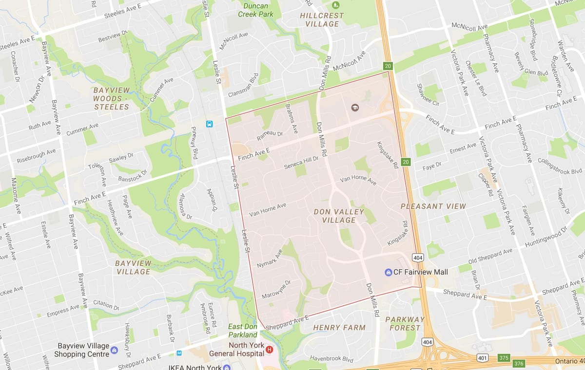 Mapa Don Valley Herrixka auzoa Toronto
