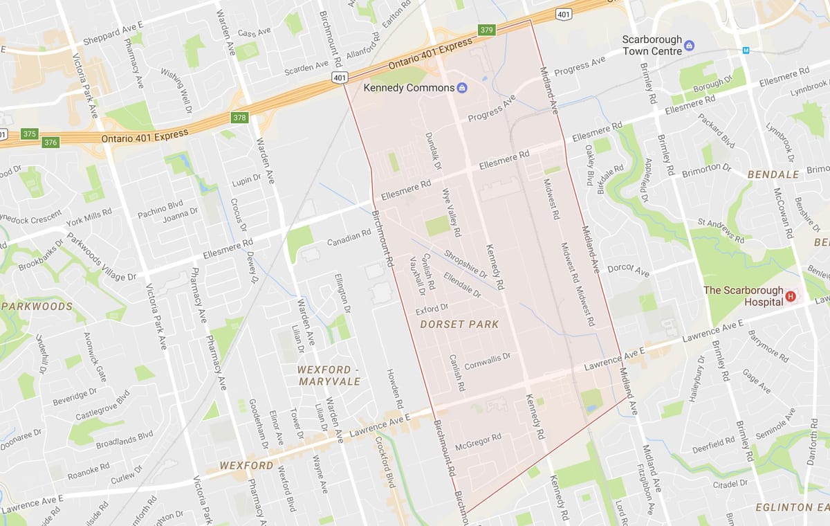 Mapa Dorset Park auzo Toronto