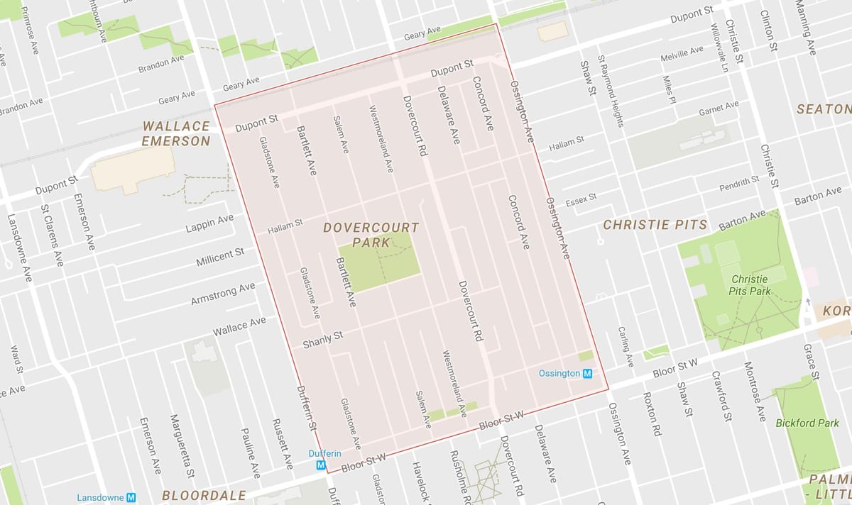 Mapa Dovercourt Park auzo Toronto