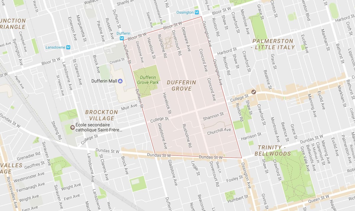 Mapa Dufferin Grove auzoa Toronto