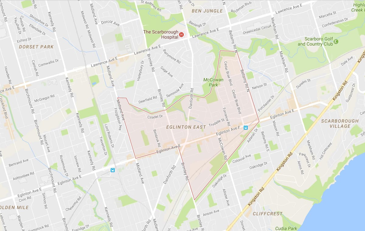 Mapa Eglinton Ekialdeko auzoa Toronto