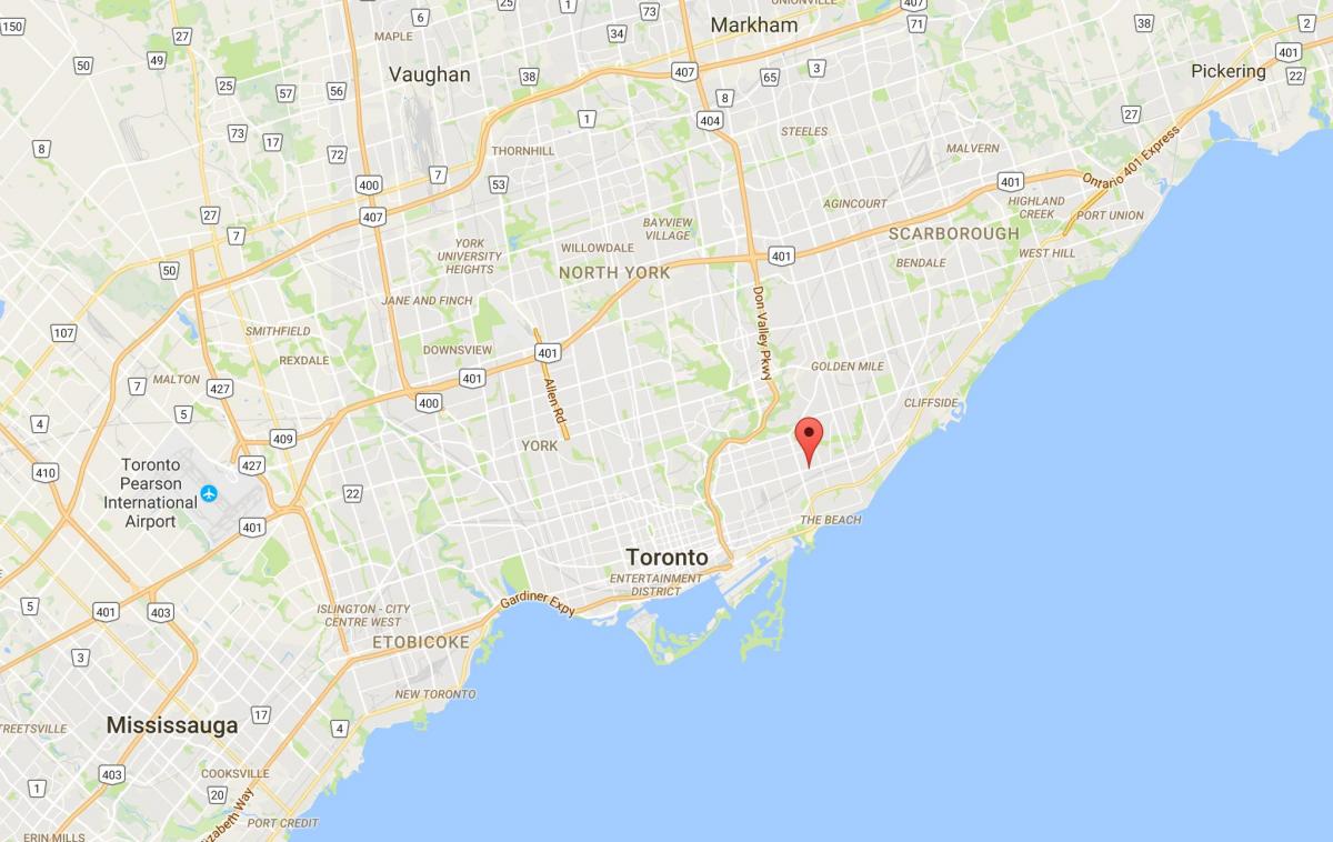 Mapa Ekialdean Danforth auzoan Toronto