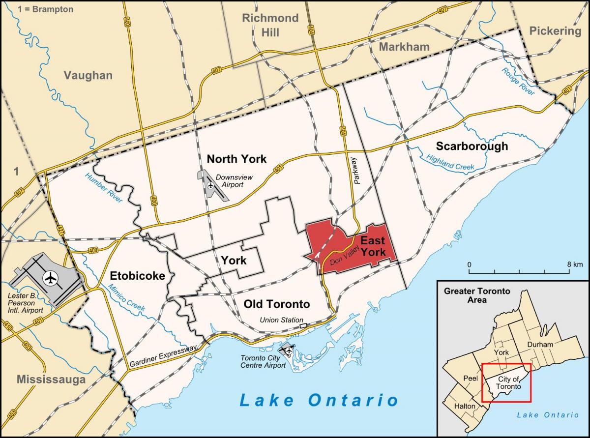 Mapa Ekialdean York-Toronto