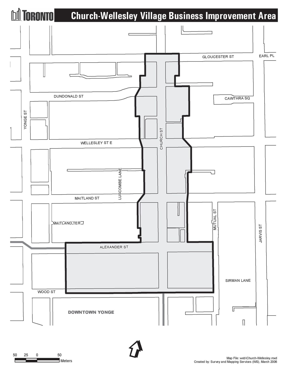 Mapa Eliza-Wellesley Herri mailako Hobekuntza Area Toronto