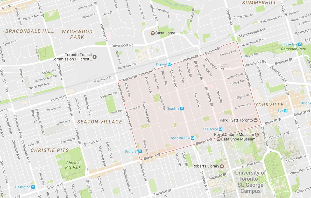 Mapa Eranskinean auzoa Toronto