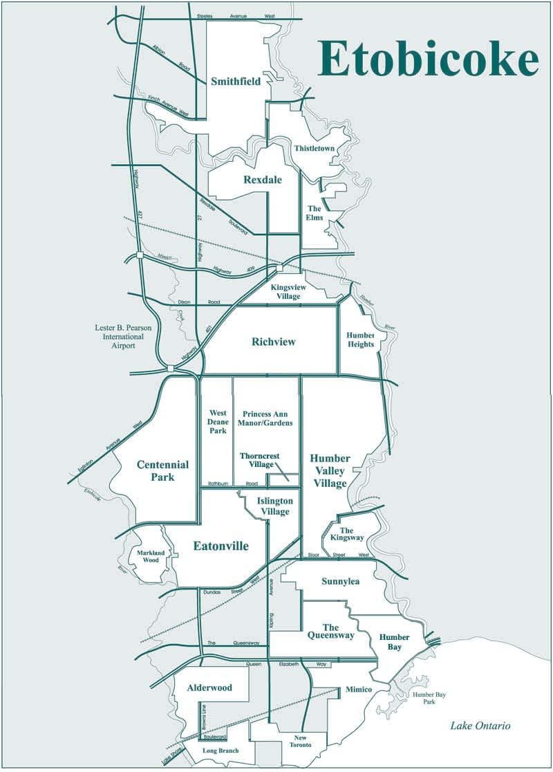 Mapa Etobicoke auzoa Toronto