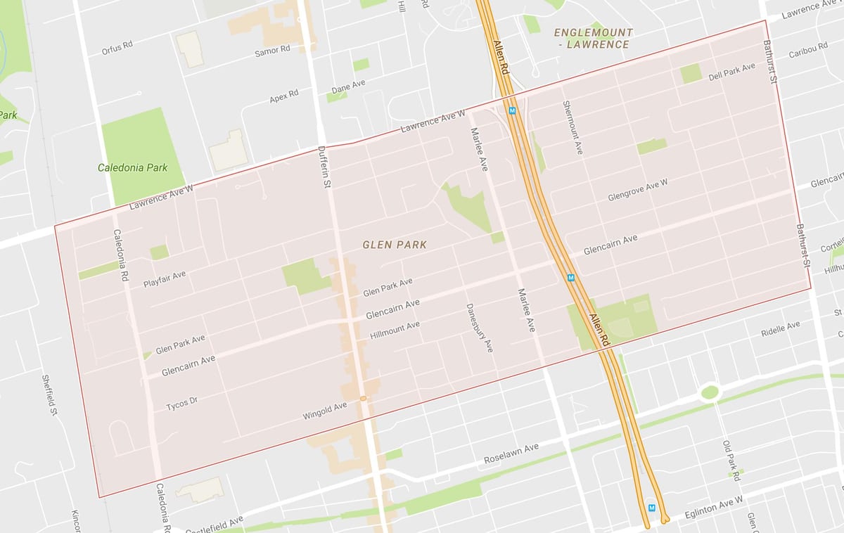 Mapa Glen Park auzo Toronto