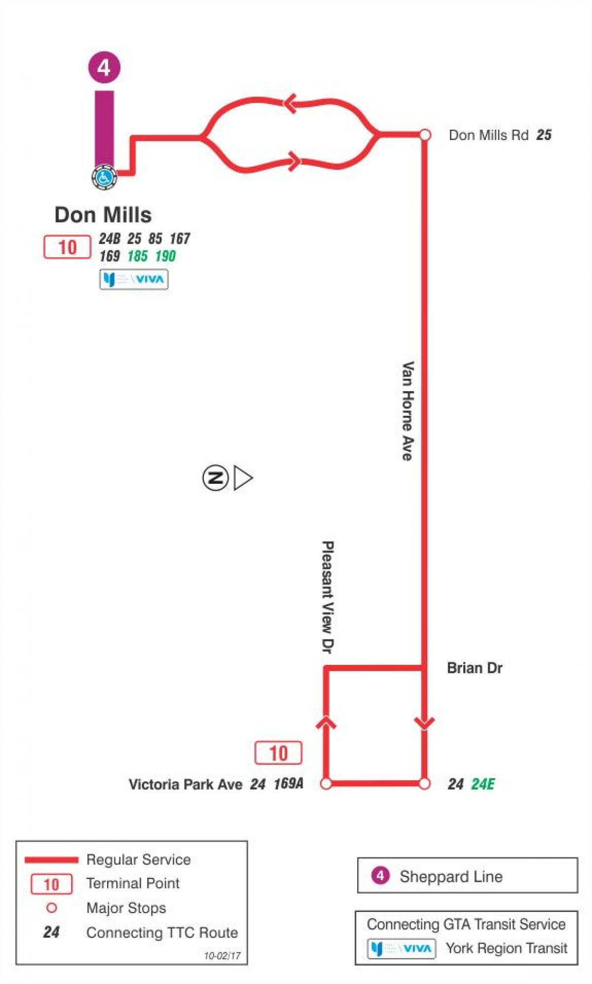 Mapa HAR 10 Van Horne autobus ibilbidea Toronto