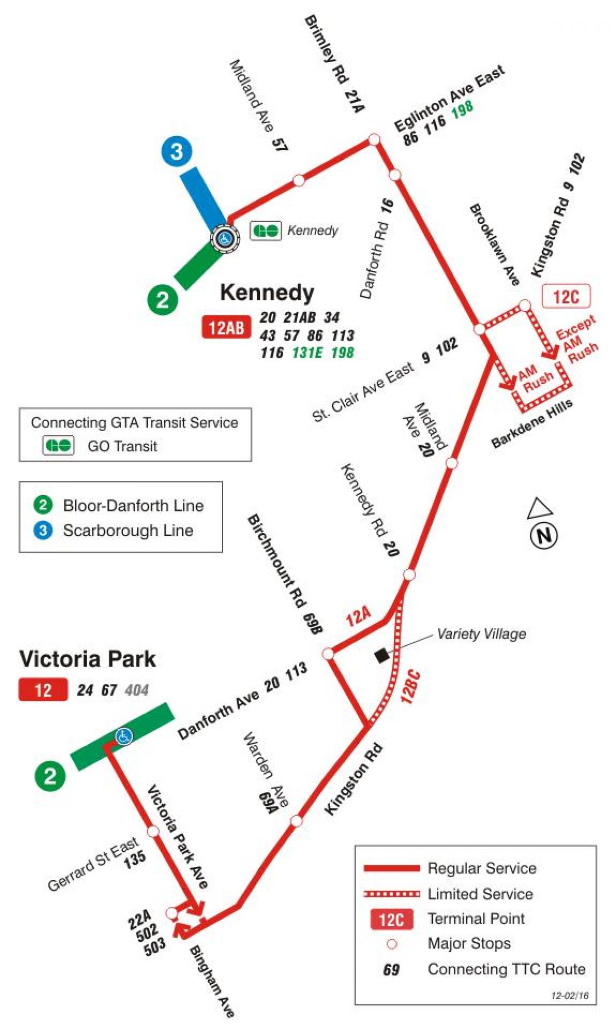 Mapa HAR 12 Kingston Rd autobus ibilbidea Toronto