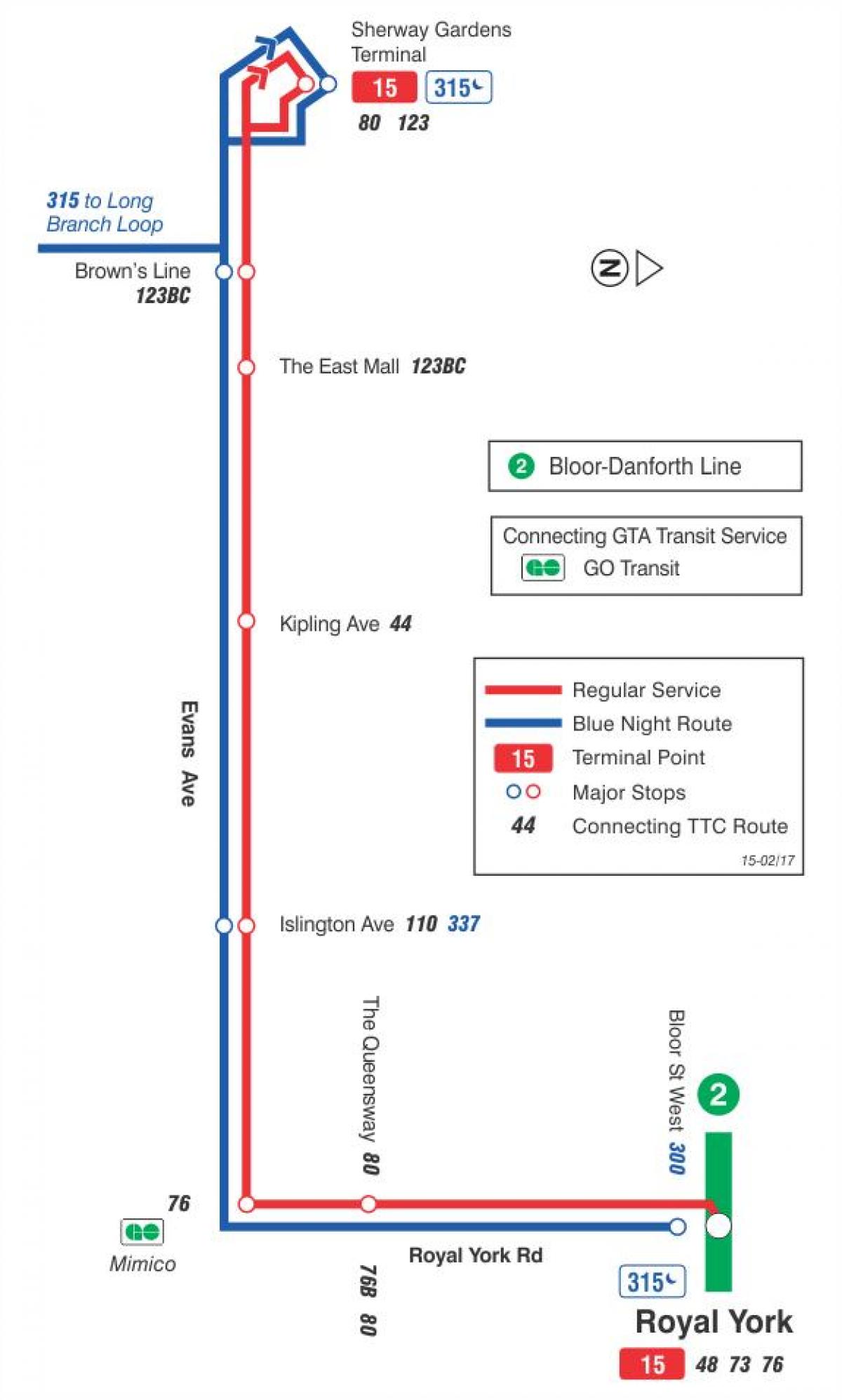 Mapa HAR 15 Evans autobus ibilbidea Toronto
