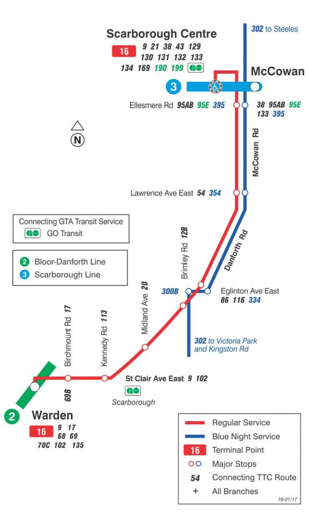 Mapa HAR 16 McCowan autobus ibilbidea Toronto