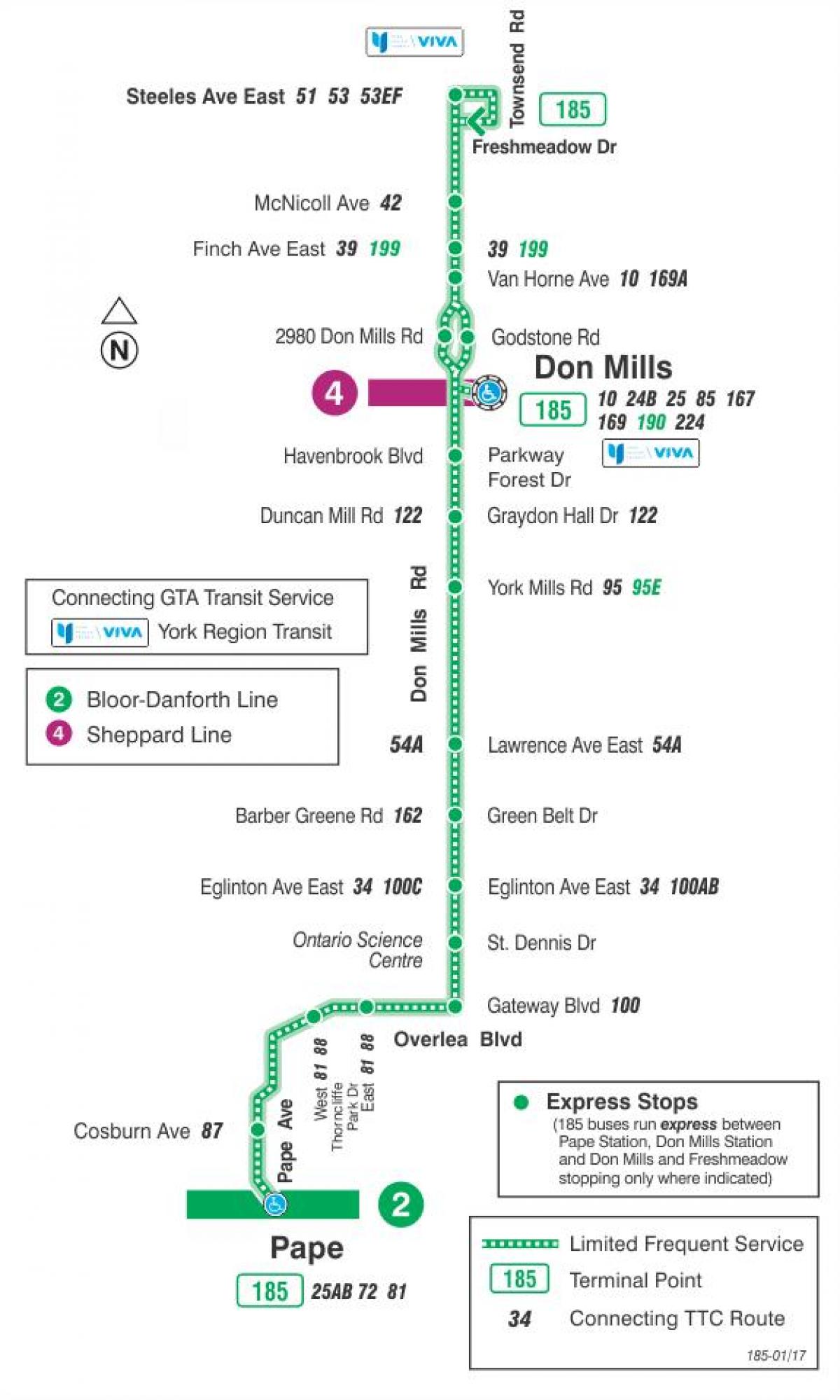 Mapa HAR 185 Ez Errotak Suziria autobus ibilbidea Toronto