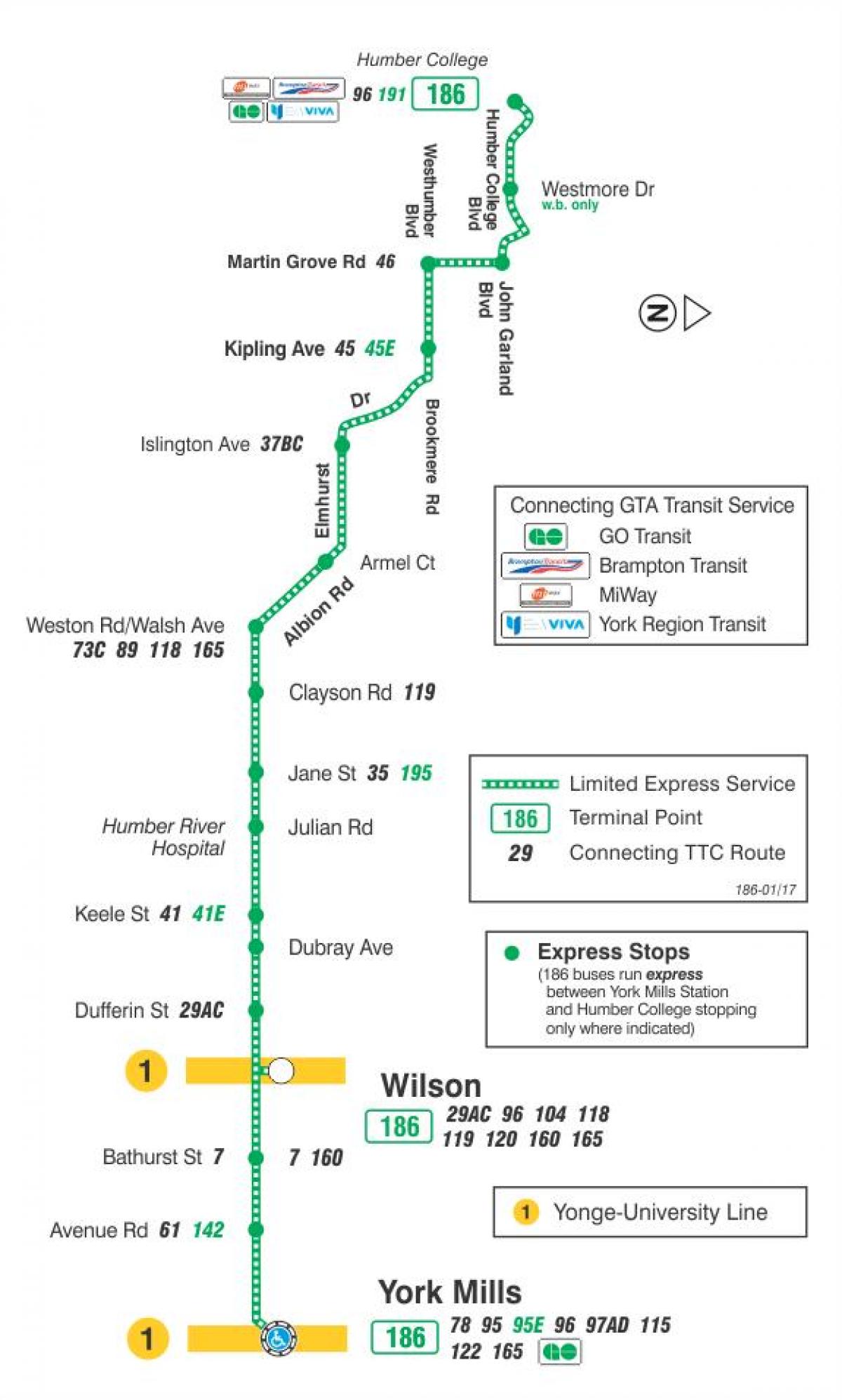 Mapa HAR 186 Wilson Suziria autobus ibilbidea Toronto