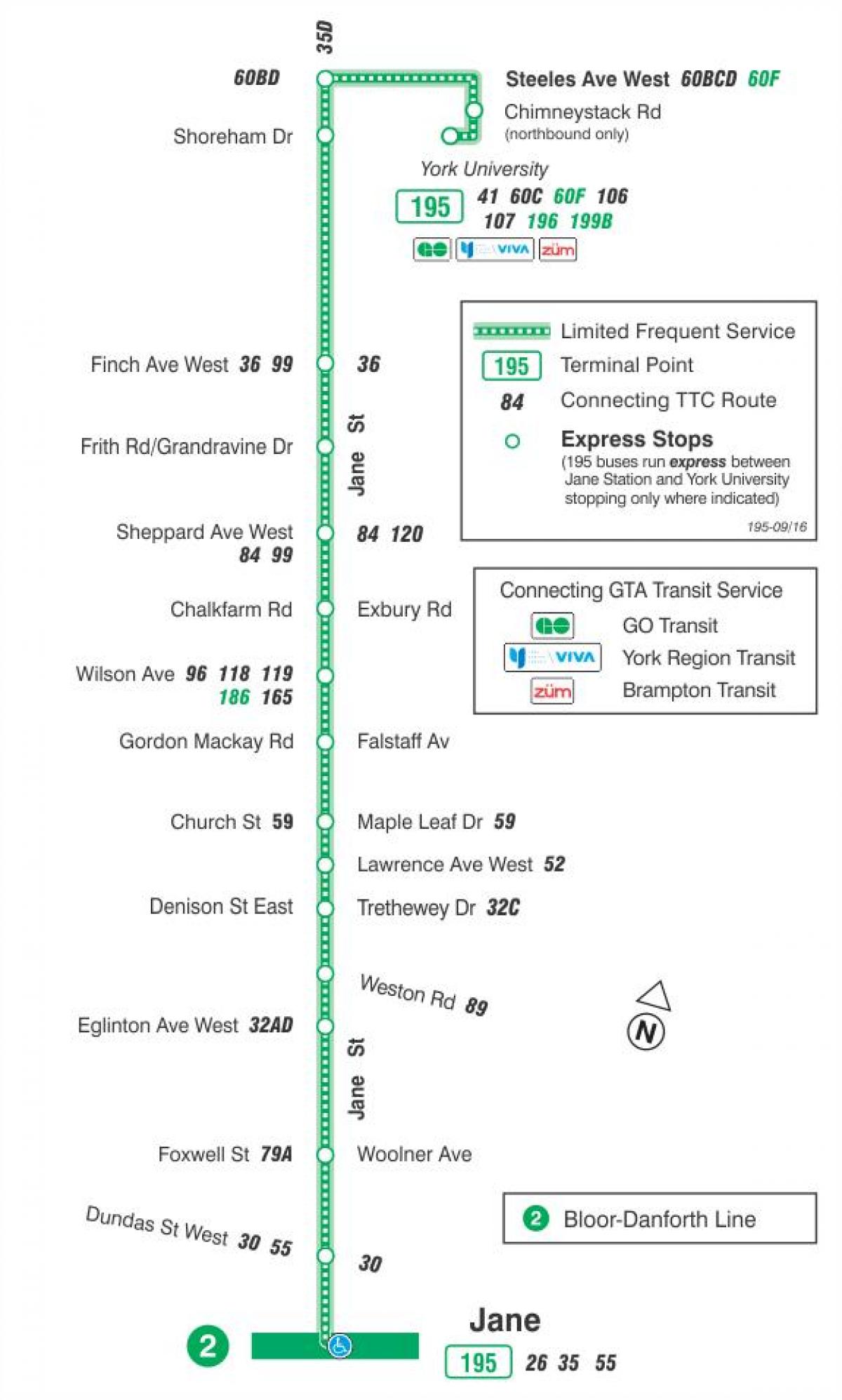 Mapa HAR 195 Jane Suziria autobus ibilbidea Toronto