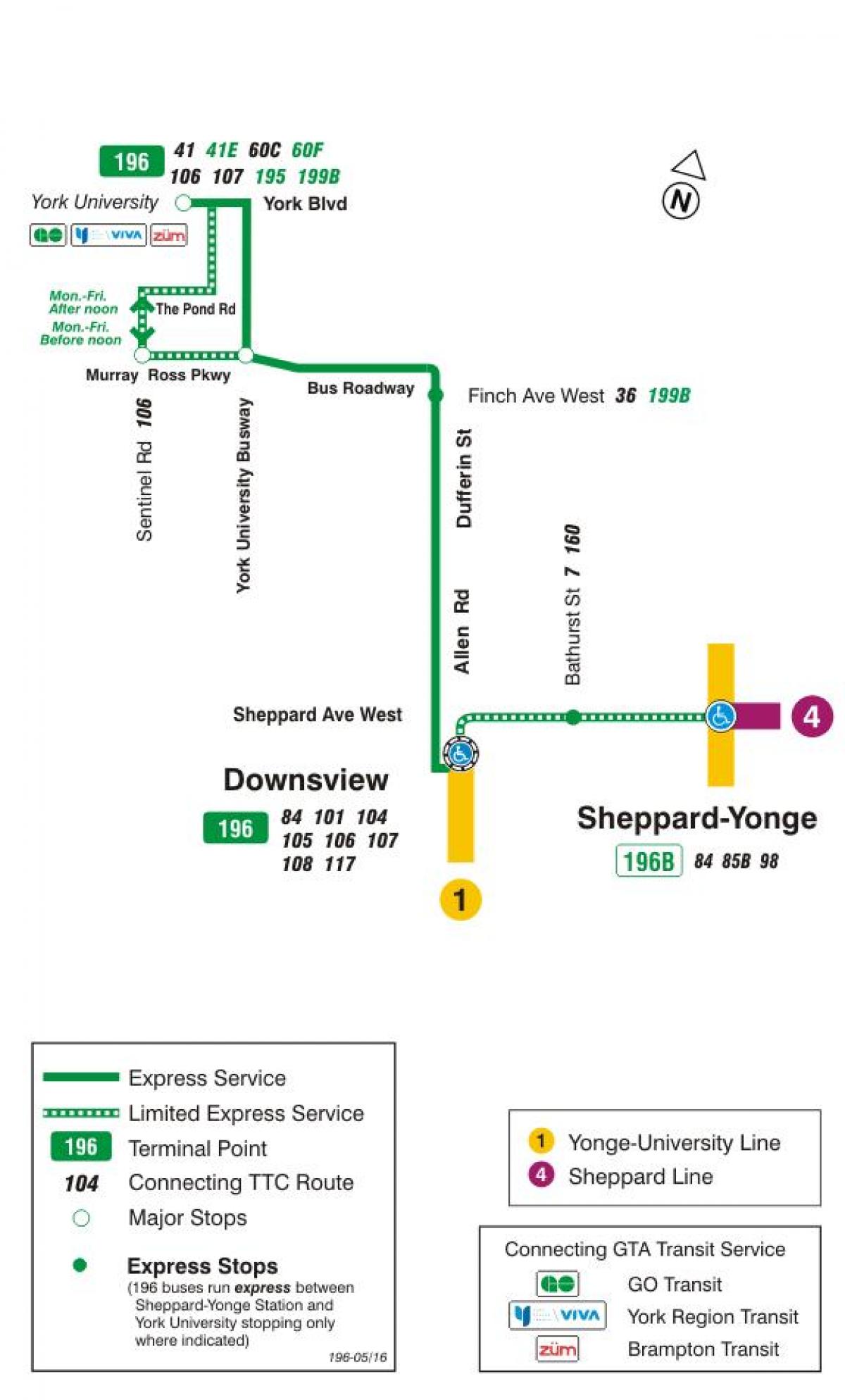 Mapa HAR 196 York University Suziria autobus ibilbidea Toronto