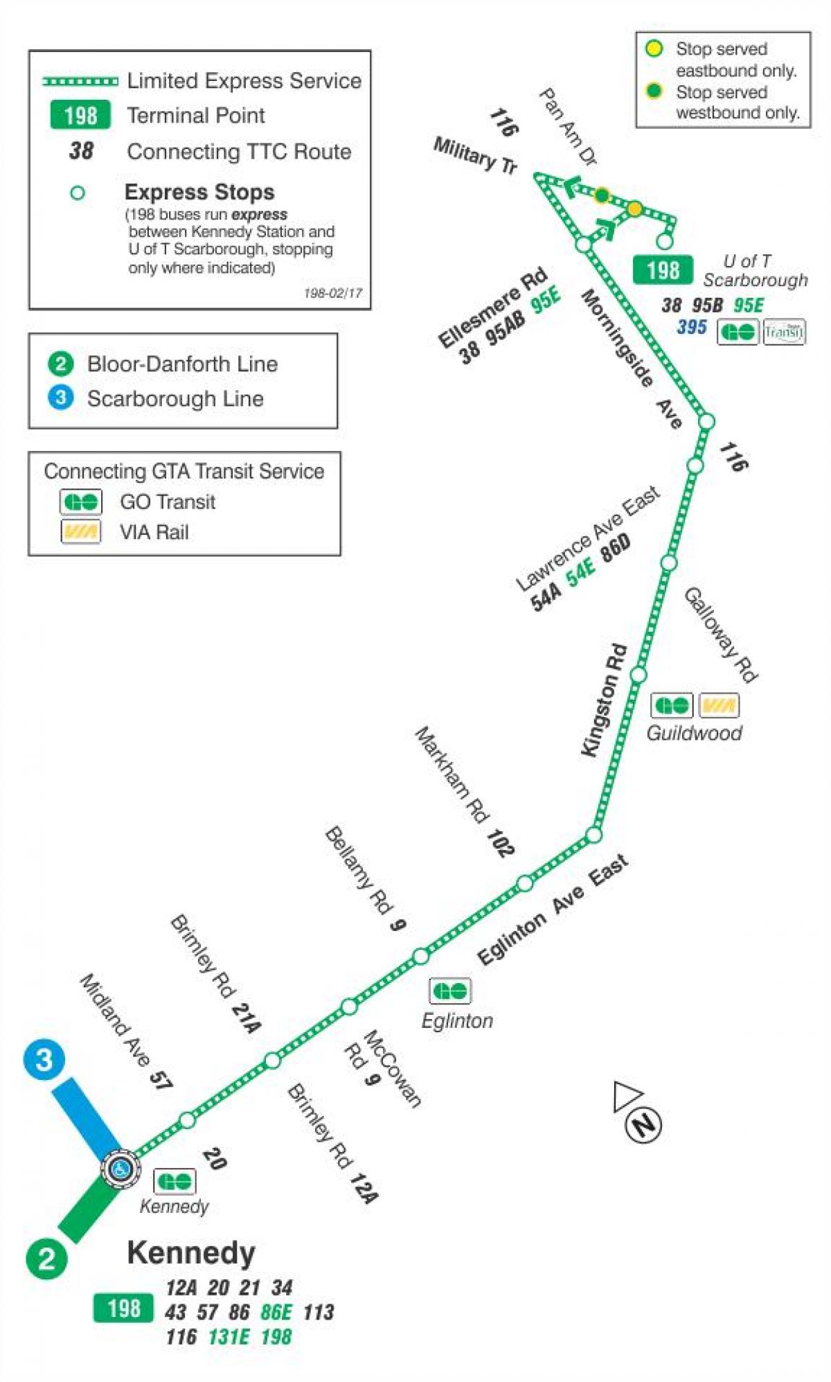 Mapa HAR 198 U T Scarborough Suziria autobus ibilbidea Toronto