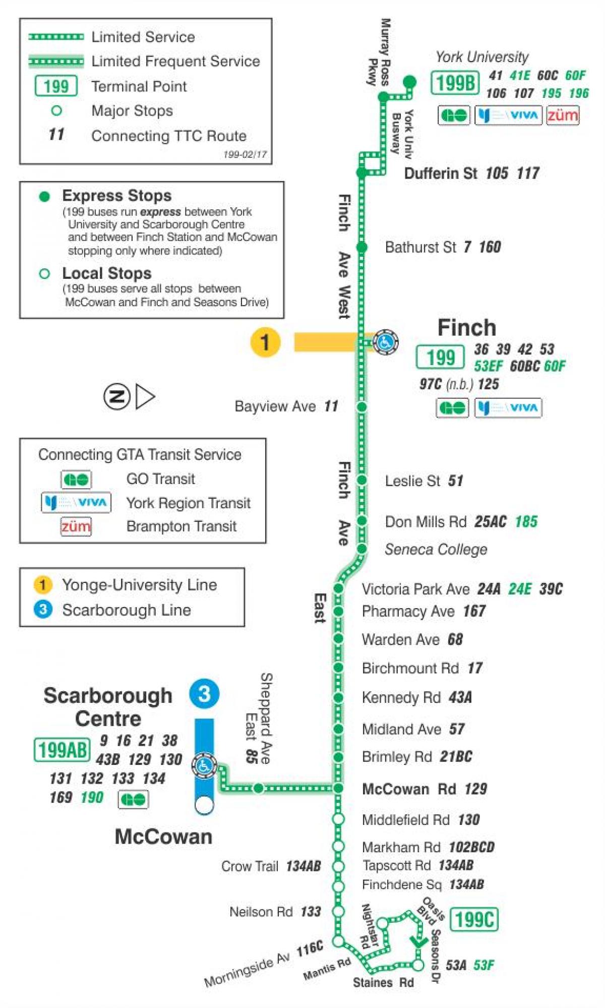 Mapa HAR 199 Finch Suziria autobus ibilbidea Toronto