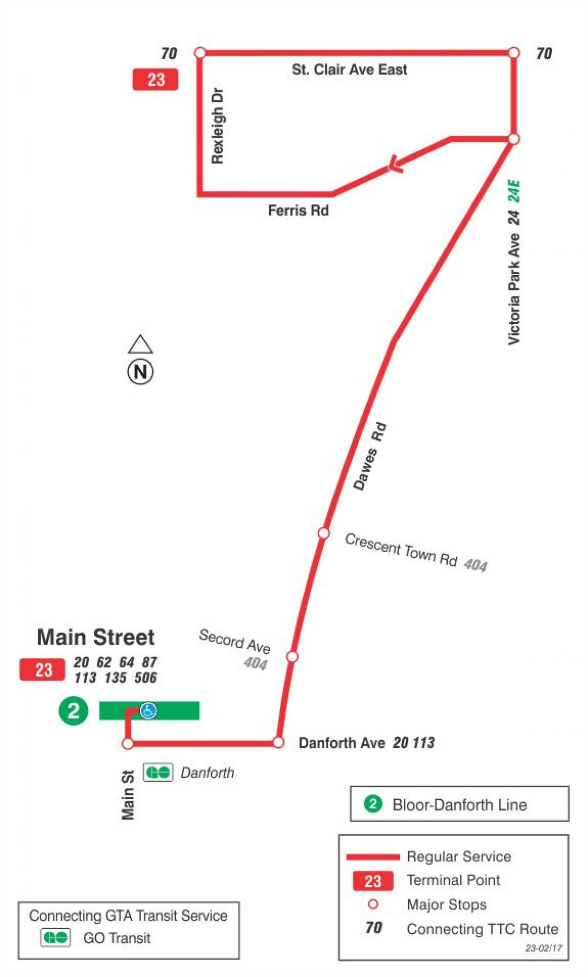 Mapa HAR 23 Dawes autobus ibilbidea Toronto