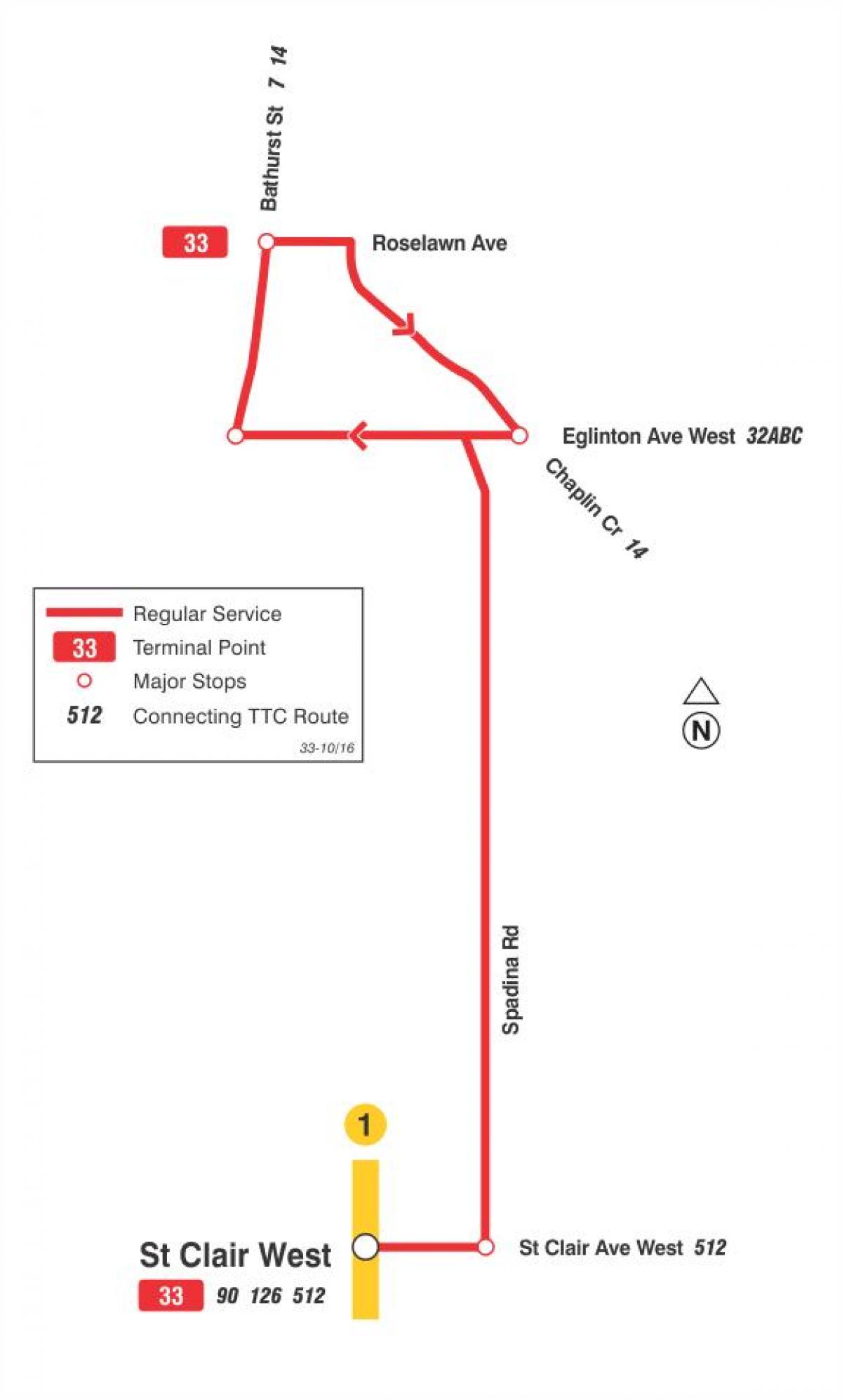 Mapa HAR 33 Forest Hill autobus ibilbidea Toronto