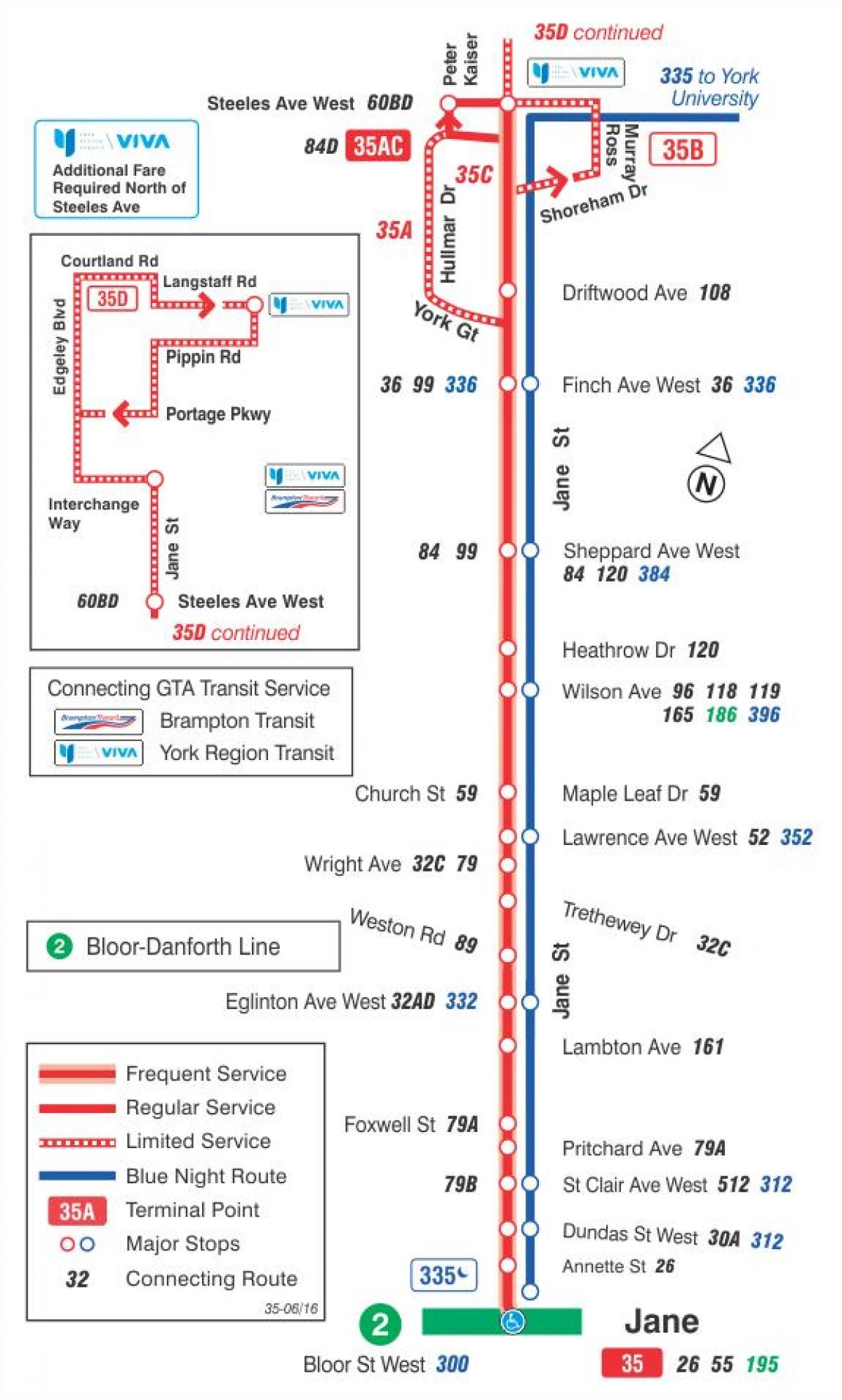 Mapa HAR 35 Jane autobus ibilbidea Toronto